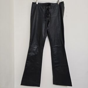 y2k GUESS size 0 Black Leather Lace Up Low Rise Bootcut Pants Biker Whimsigoth